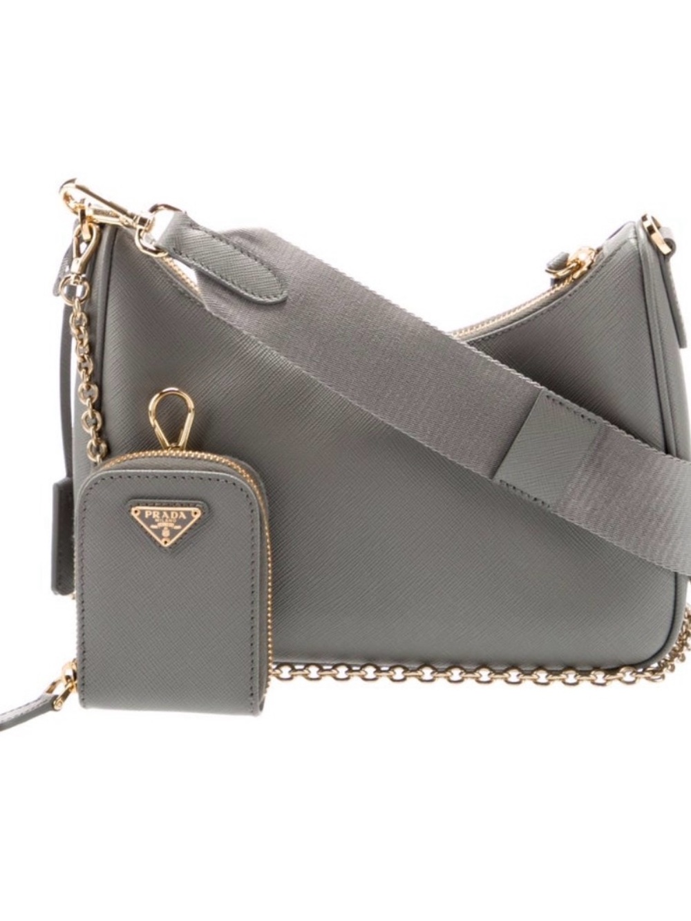 Prada Grey Saffiano Crescent Shoulder Bag with Gold Chain Detail - Picture 6 of 7